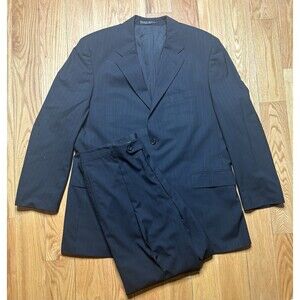 Boss Hugo Boss Made In USA 46R Black 2 Piece Suit Pinstripe Tizian / Lucca Mens